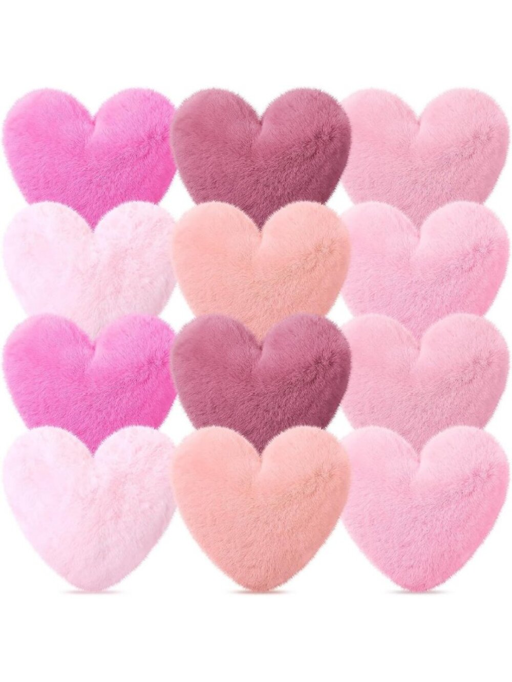 12 Pcs Pink Heart Pillows - Soft Faux Fur Throw Cushions for Valentine's Day